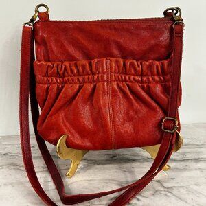 HOBO Orange Rust Leather Crossbody Purse EUC